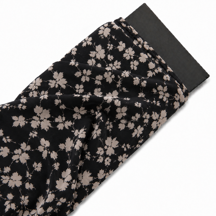 Black & Light Beige Delicate Trailing Floral Print Fabric — design DS-60, Clothwala