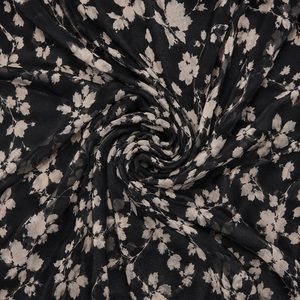 Black & Light Beige Delicate Trailing Floral Print Fabric — design DS-60, Clothwala