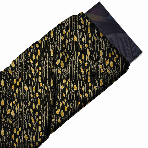 Black & Mustard Yellow Wheat Ear Meadow Printed French Crepe Fabric