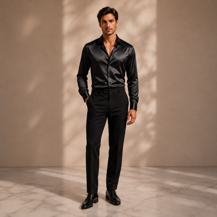 Black & Not Applicable Solid Poly Japanese Satin Fabric — design 385US-VBCT/DS-95, Clothwala