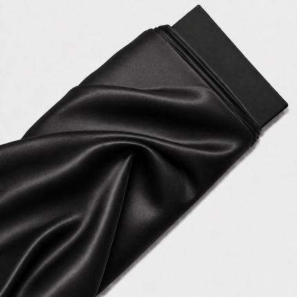 Black & Not Applicable Solid Poly Japanese Satin Fabric — design 385US-VBCT/DS-95, Clothwala