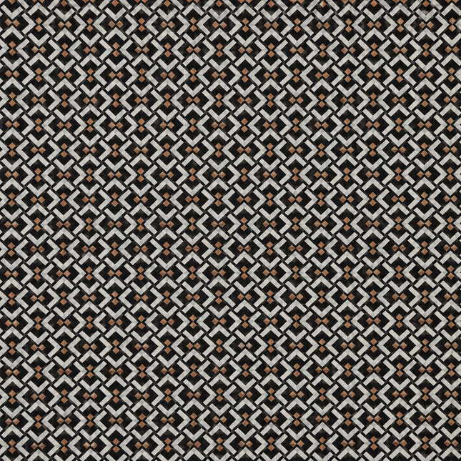 Black & Off-White & Copper Interlocking Geometric Pattern Print Fabric — design 1121A19G-SBGP/DS-591, Clothwala