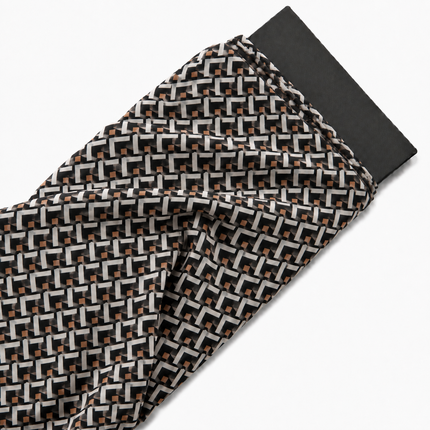 Black & Off-White & Copper Interlocking Geometric Pattern Print Fabric — design 1121A19G-SBGP/DS-591, Clothwala