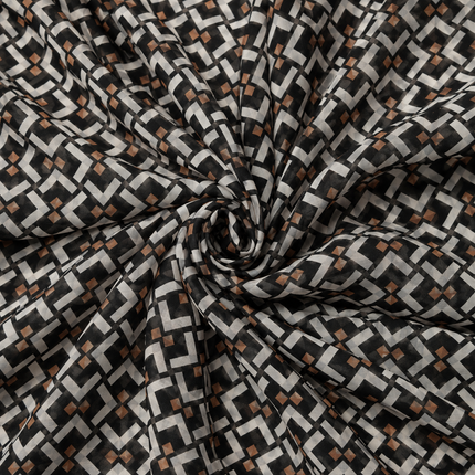 Black & Off-White & Copper Interlocking Geometric Pattern Print Fabric — design 1121A19G-SBGP/DS-591, Clothwala