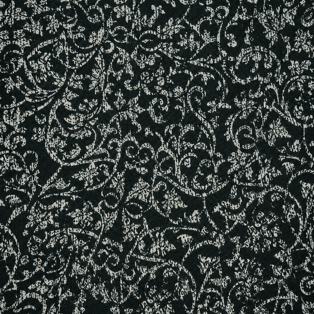 Black & Off-White Distressed Damask Floral Print Fabric — design 514SSC-ABJI/DS-590, Clothwala