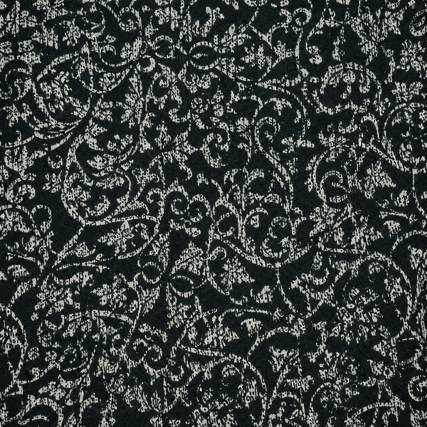 Black & Off-White Distressed Damask Floral Print Fabric