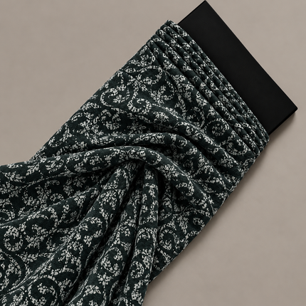 Black & Off-White Distressed Damask Floral Print Fabric — design 514SSC-ABJI/DS-590, Clothwala
