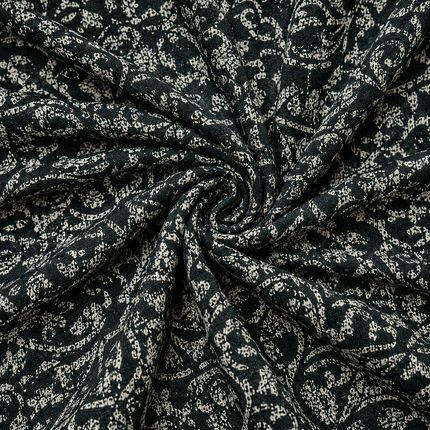 Black & Off-White Distressed Damask Floral Print Fabric — design 514SSC-ABJI/DS-590, Clothwala