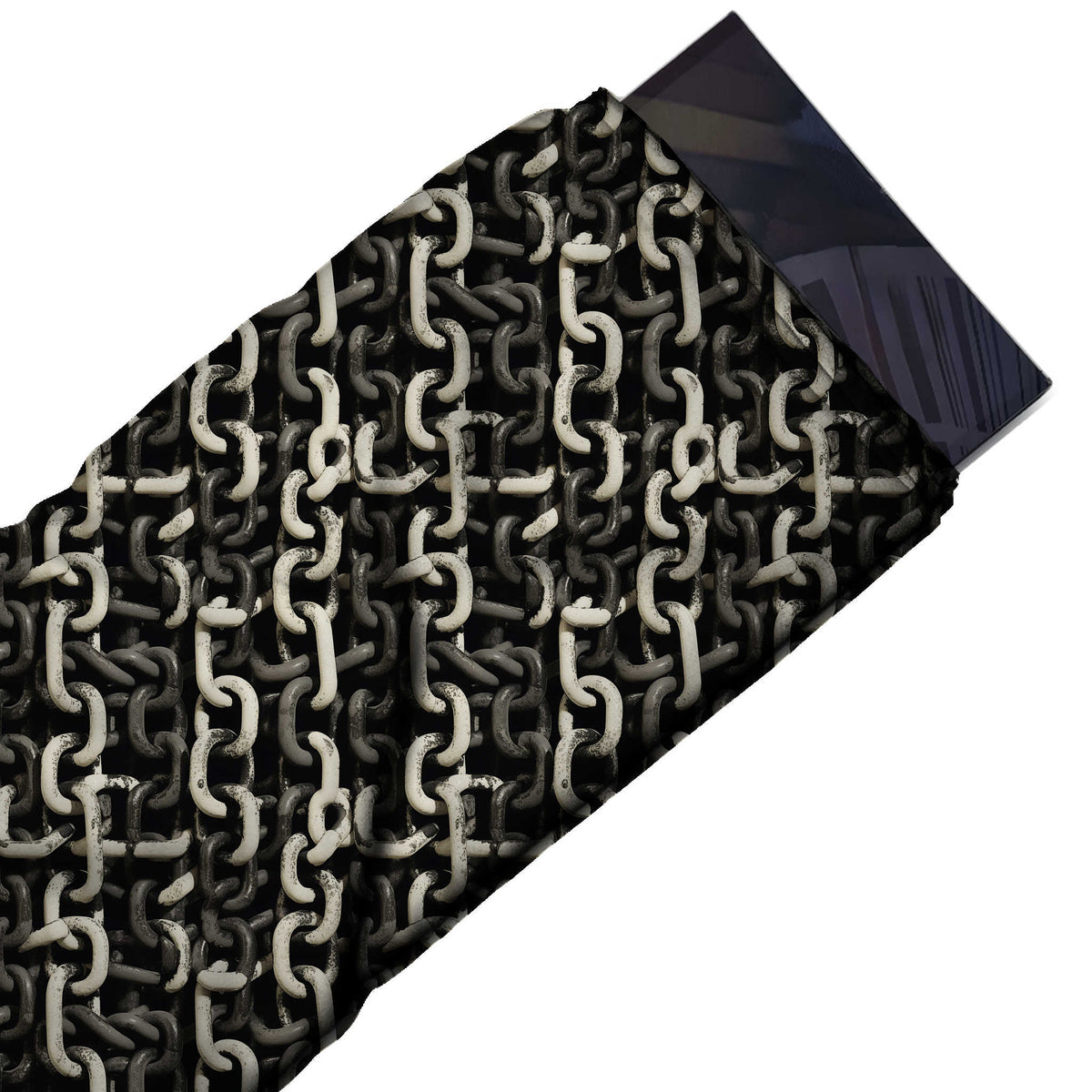 Black & Off White Ivory Painted Chains Printed Armani Satin Fabric ...