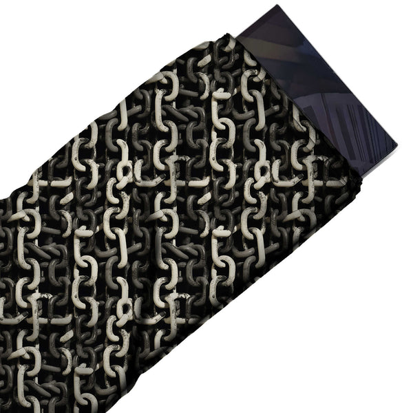 Black & Off White Ivory Painted Chains Printed Armani Satin Fabric