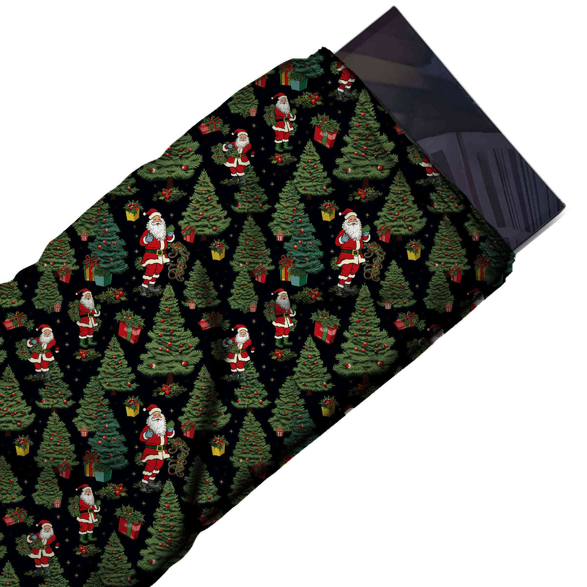 Flat fabric swatch: all-over one-way print of finely drawn olive green pine trees with a, design Design No_4819, Clothwala