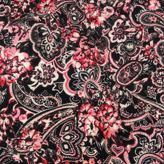 Black & Pink Floral Paisley Medallion Print Fabric - design 125BTL-PBSRSM/DS-598, Clothwala