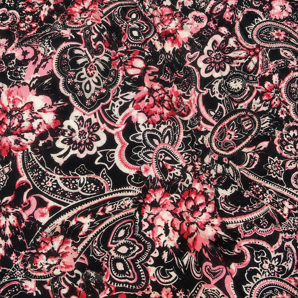 Black & Pink Floral Paisley Medallion Print Fabric