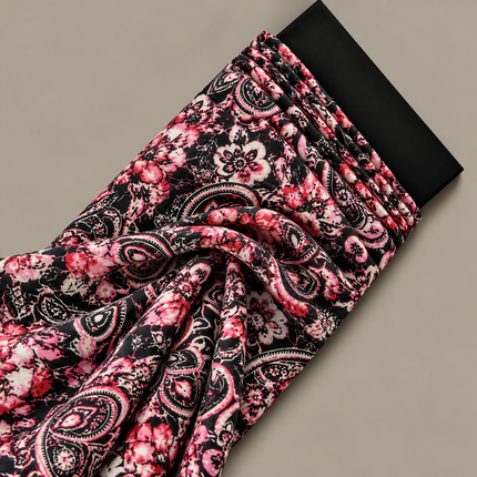 Black & Pink Floral Paisley Medallion Print Fabric — design 125BTL-PBSRSM/DS-598, Clothwala