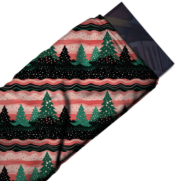 Black & Pink Pine Row Snow Bands Printed Printed American Crepe Fabric Fabric