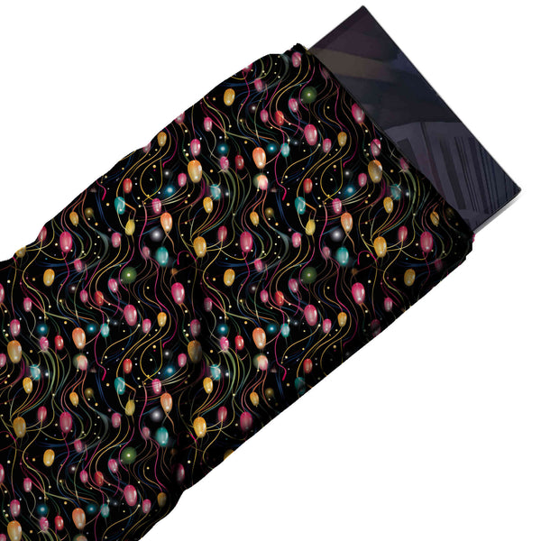 Black & Pink String Light Bulbs Printed Printed American Crepe Fabric Fabric