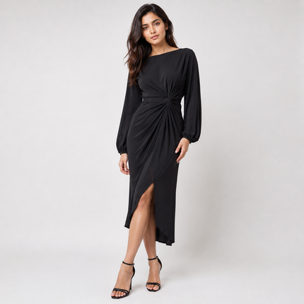 Black Solid Poly Crepe Fabric — design 155PE-PBSRSM/DS-191, Clothwala