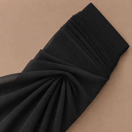 Black Solid Poly Crepe Fabric — design 155PE-PBSRSM/DS-191, Clothwala