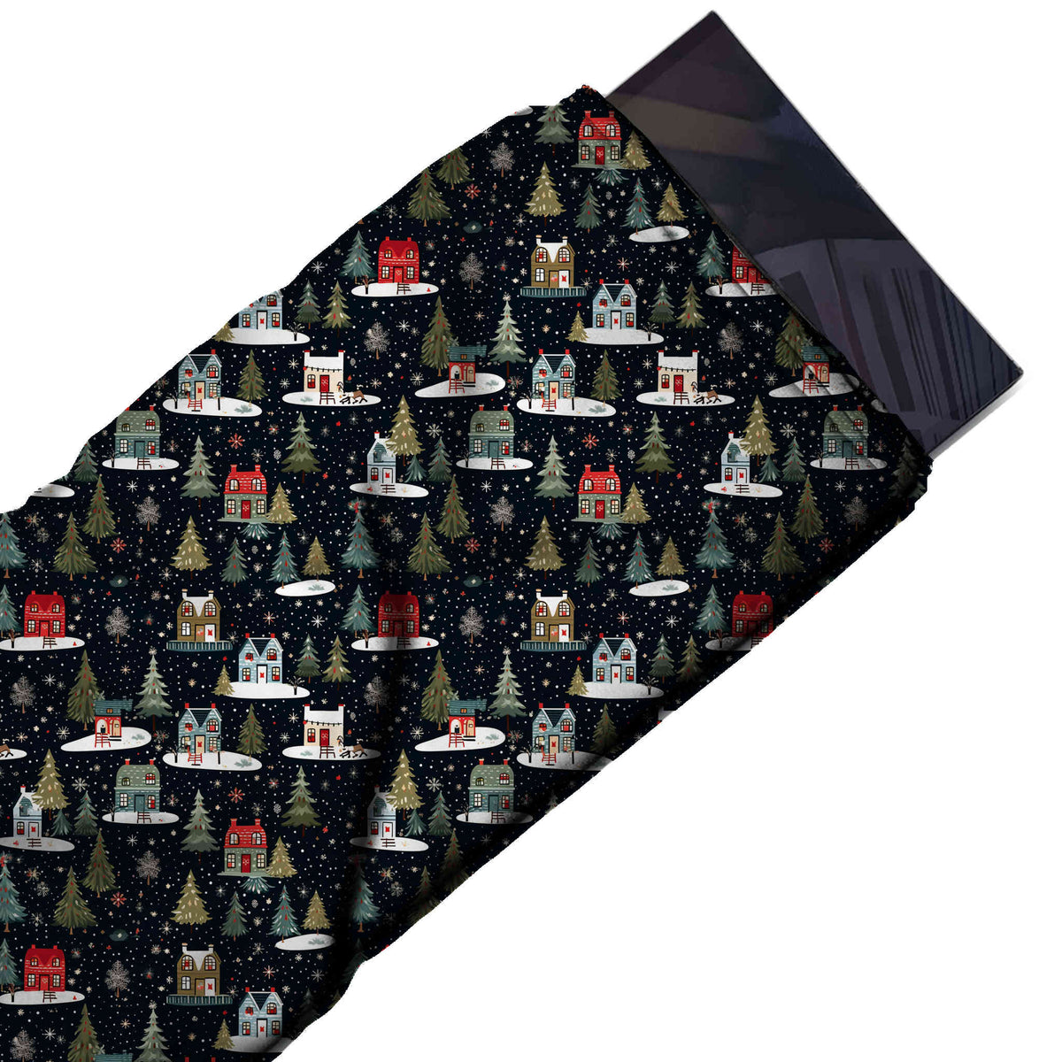 Flat fabric swatch: one-way all-over print of small red, teal green, design Design No_4666, Clothwala