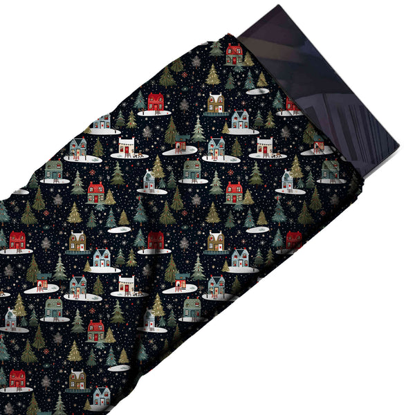 Black & Red Midnight Pine Hamlet Printed Pure Natural Crepe Fabric