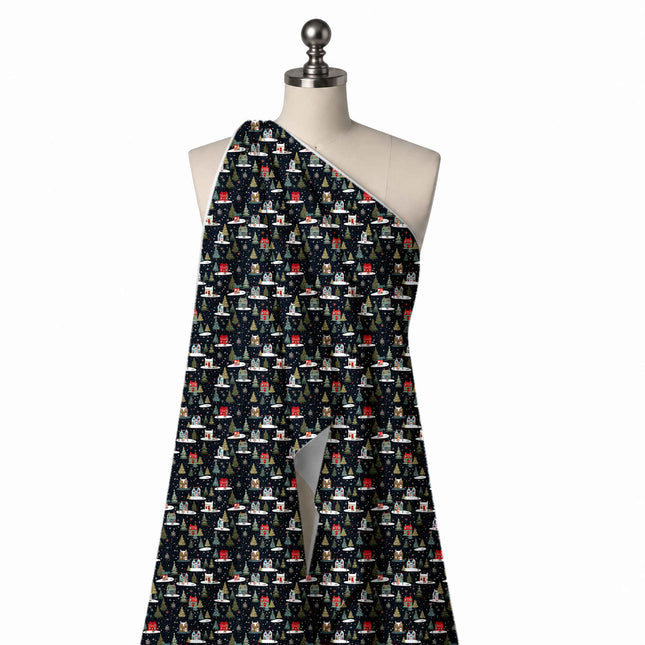 Draped on a mannequin: one-way all-over print of small red, teal green, design Design No_4666, Clothwala
