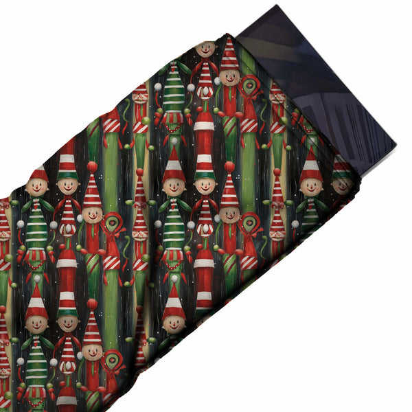 Black & Red Stacked Elf Columns Printed Pure Natural Crepe Fabric