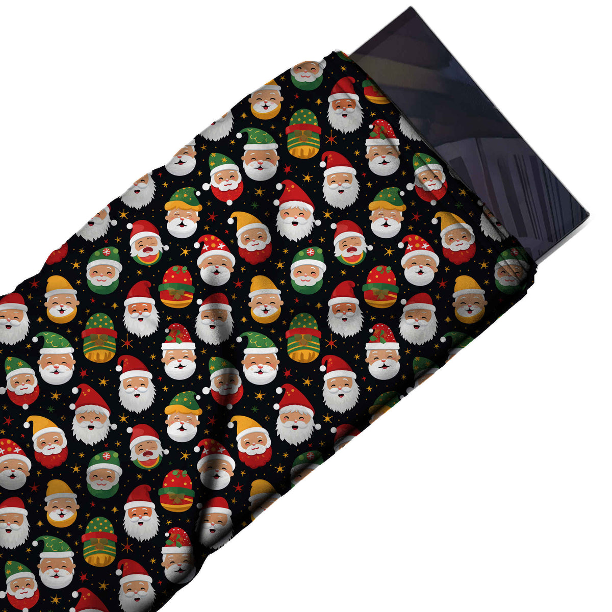 Flat fabric swatch: dense all-over layout of small cartoon Santa heads with white beards, design Design No_4515, Clothwala
