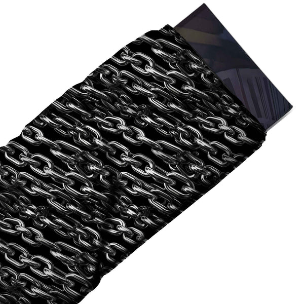 Black & Silver Diagonal Silver Chains Printed Armani Satin Fabric