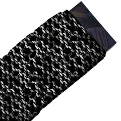 Flat fabric swatch: all-over lattice of fine twisted silver-white curb chains running in zigzag, design 3689, Clothwala