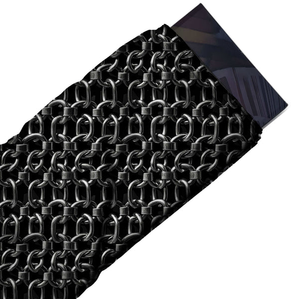 Black & Steel Grey Chainmail Link Grid Printed Armani Satin Fabric