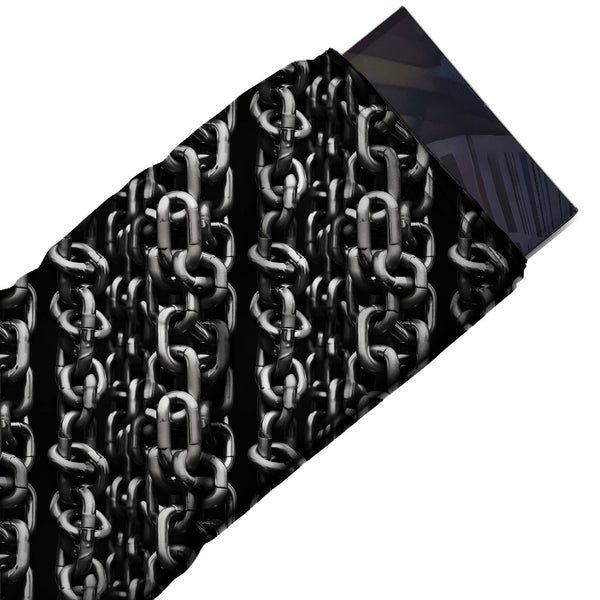 Black & Steel Grey Hanging Steel Chains Printed Armani Satin Fabric