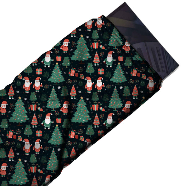 Black Teal & Green Coral Santa & Firs Printed Printed American Crepe Fabric Fabric