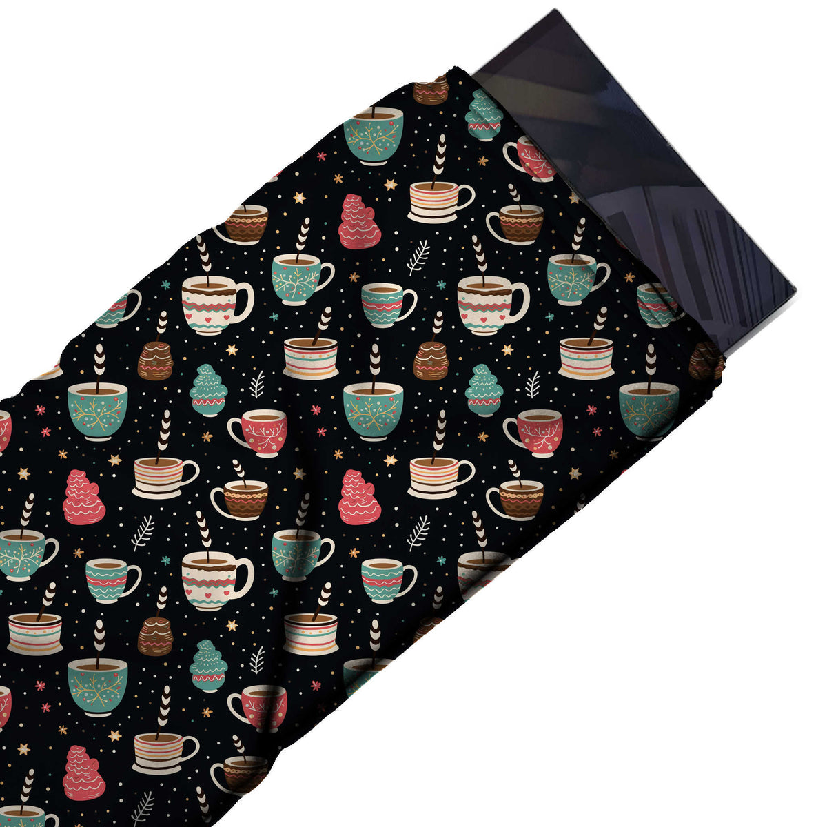 Flat fabric swatch: all-over one-way print of teal green, cream, design Design No_4724, Clothwala