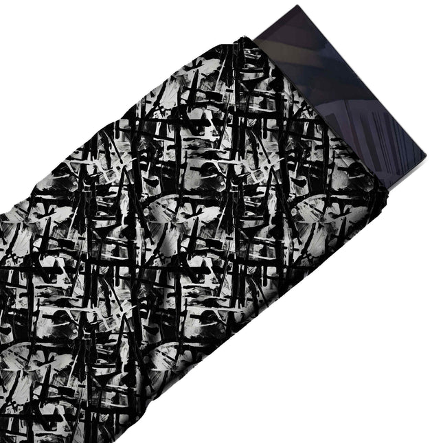 Flat fabric swatch: dense dark all-over layout of thick black vertical and horizontal bars, design Design No_4007, Clothwala