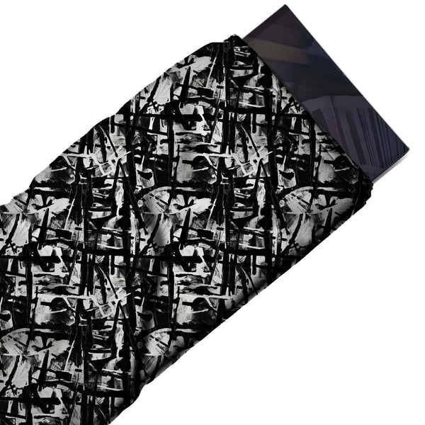 Black & White Broken Grid Bars Printed Spandex Fabric