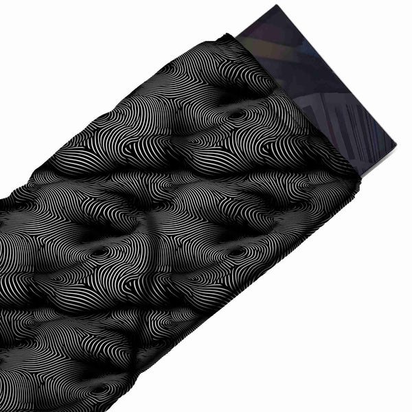 Black & White Contour Line Dunes Printed French Crepe Fabric