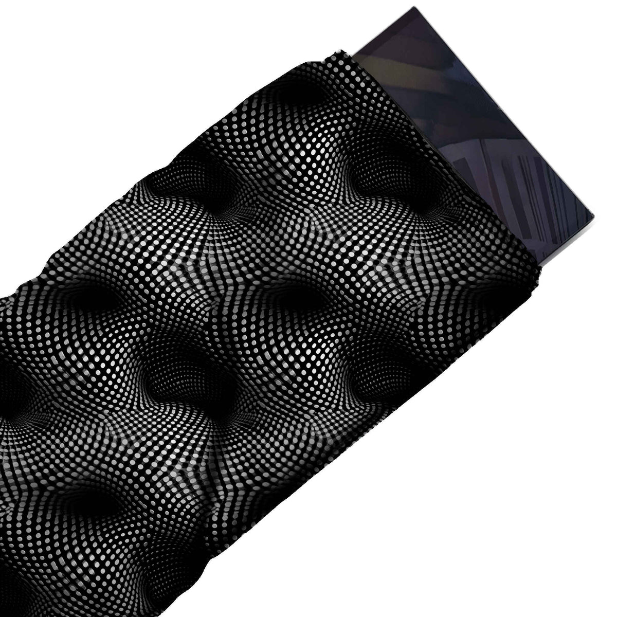 Flat fabric swatch: all-over layout of small white dots on a black ground, design Design No_4114, Clothwala