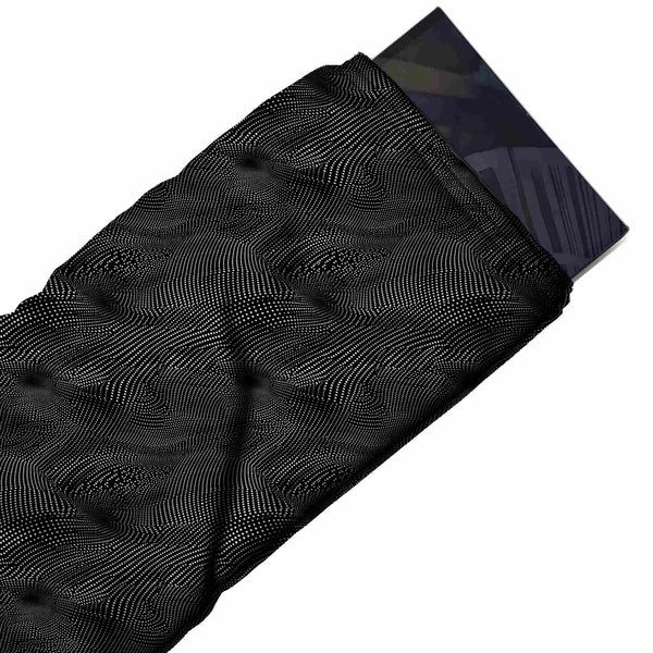 Black & White Halftone Dot Waves Printed French Crepe Fabric