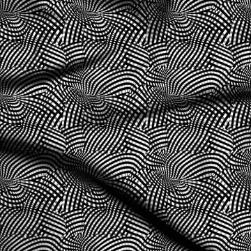 Black & White Interlaced Warped Stripes Printed French Crepe Fabric