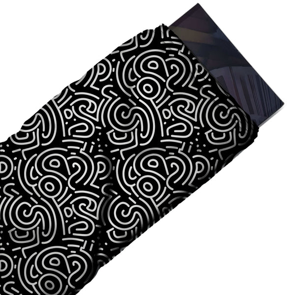 Black & White Line Squiggles Printed Moss Crepe Fabric