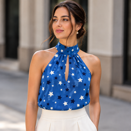 Blue & White Scattered Stars Print Fabric — design 152KC-PBSRSM/DS-84, Clothwala