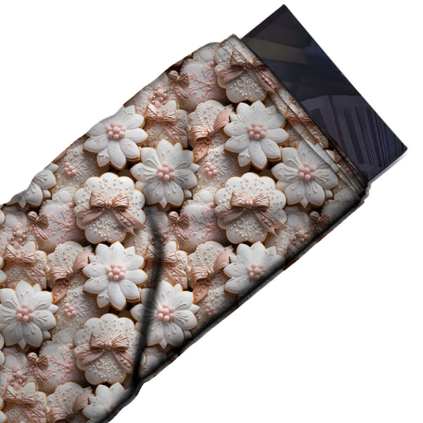Blush Beige & White Flower Biscuits & Bows Printed Printed American Crepe Fabric Fabric