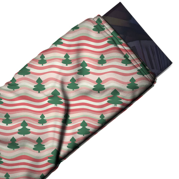 Blush Cream & Green Fir Silhouettes & Waves Printed Printed American Crepe Fabric Fabric