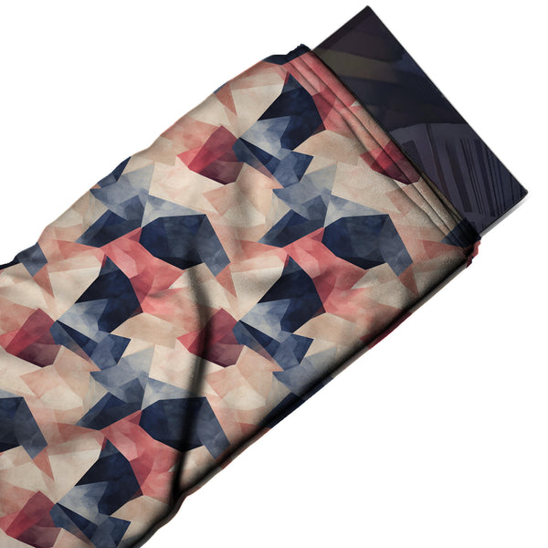 Blush Cream & Navy Watercolour Angular Blocks Printed Moss Crepe Fabric