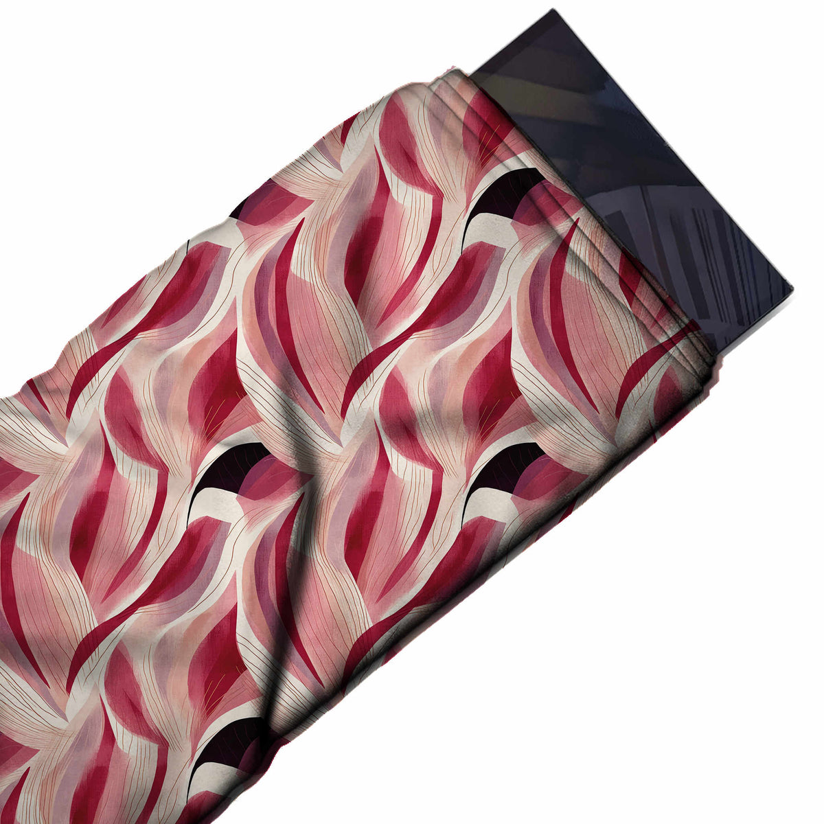Flat fabric swatch: all-over interlocking wave layout of large curved petal-like shapes, design Design No_3940, Clothwala