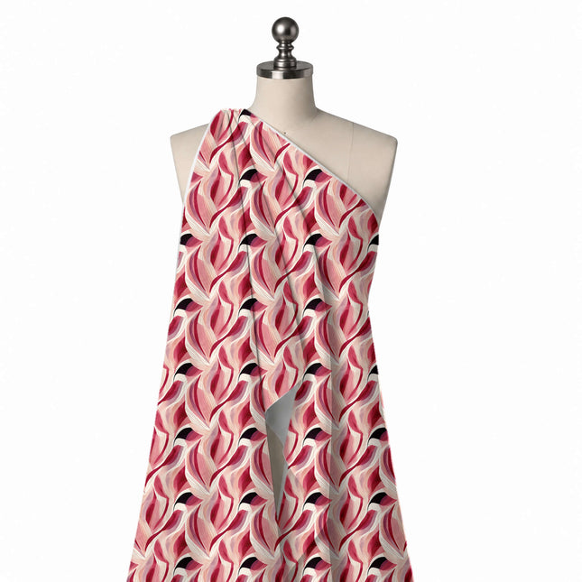 Draped on a mannequin: all-over interlocking wave layout of large curved petal-like shapes, design Design No_3940, Clothwala