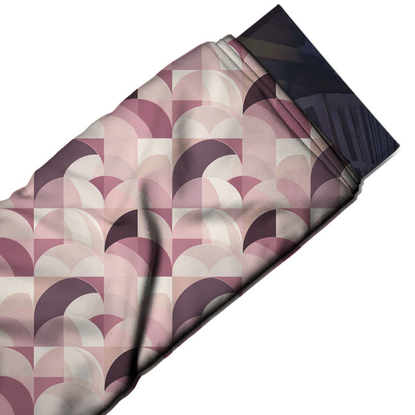 Blush Pink & Mauve Pink Arc Blocks Printed French Crepe Fabric