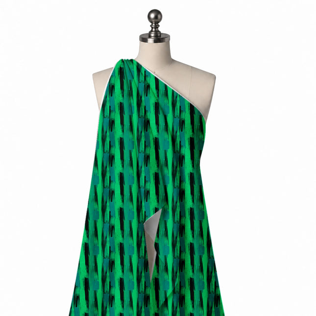 Draped on a mannequin: all-over vertical layout of medium-scale thick brush daubs in teal, design Design No_3960, Clothwala