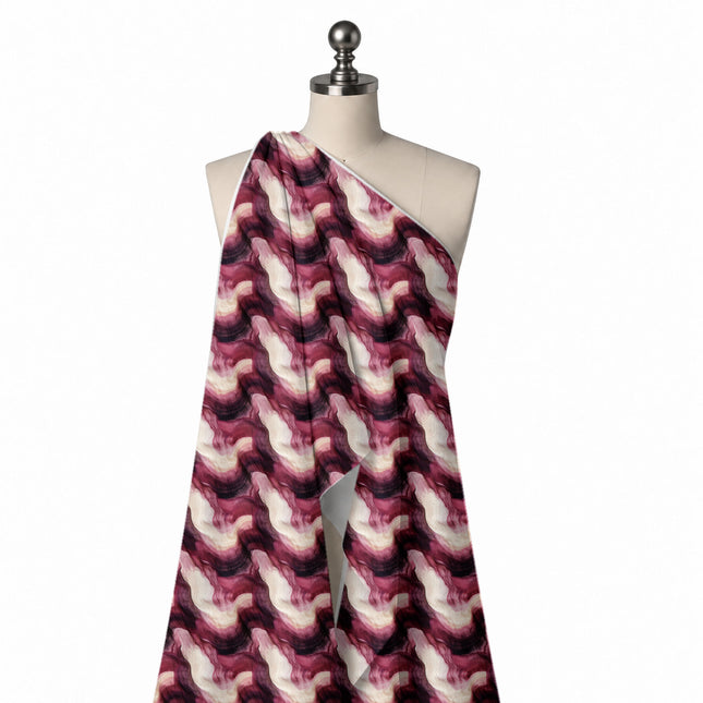 Draped on a mannequin: all-over large-scale marbled layout of soft-edged swirling bands, design Design No_3943, Clothwala