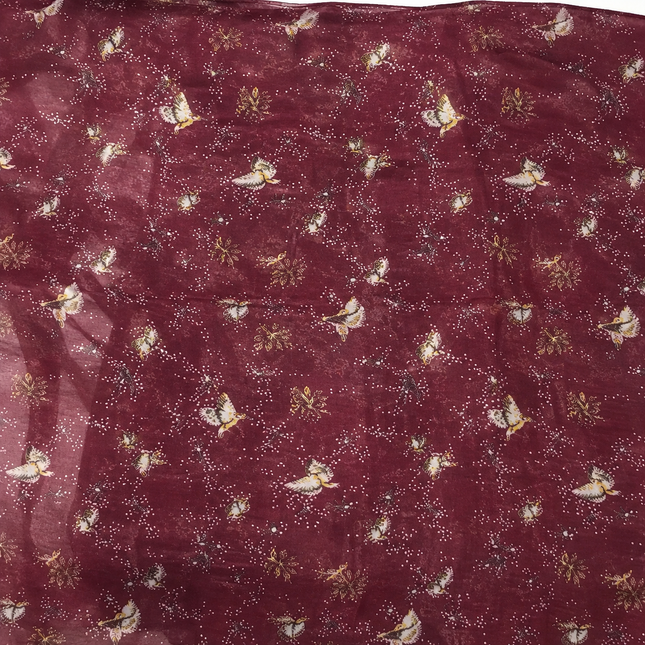 Burgundy & Cream Butterfly & Star Scatter Print Fabric — design 1526CMD28-ABMP/DS-456, Clothwala